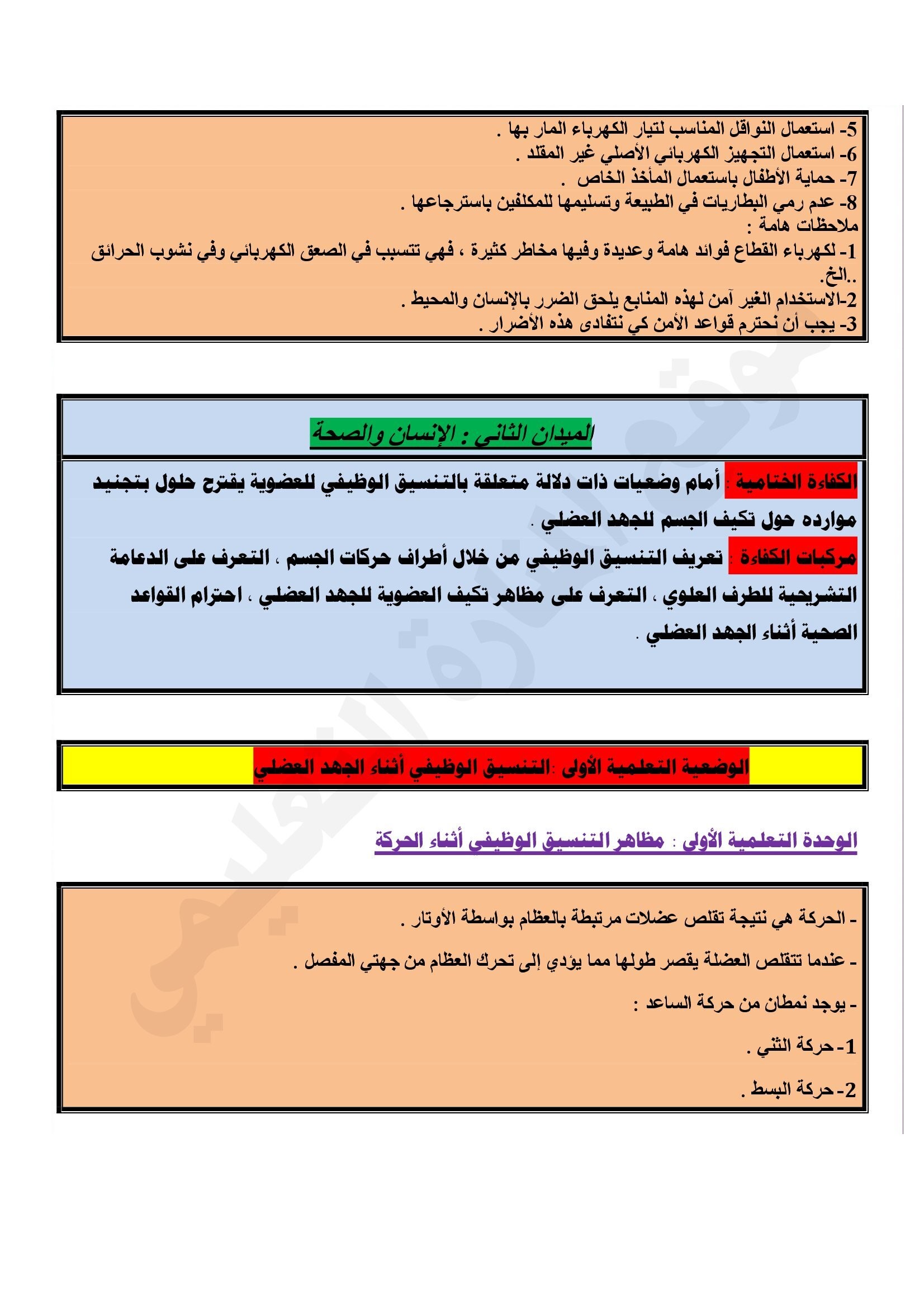 ملخصات التربية العلمية السنة الخامسة ابتدائي