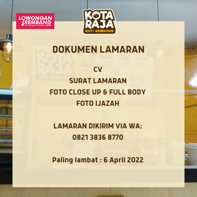 Lowongan Kerja Pegawai Produksi Kota Raja Roti Gembong Penempatan Rembang