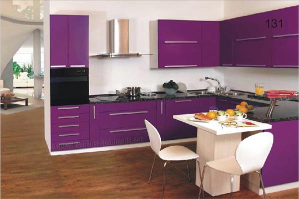 Contoh desain dapur minimalis warna ungu