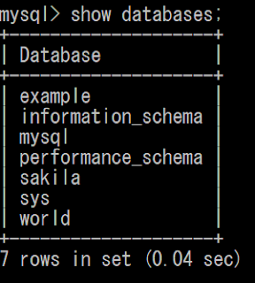 My SQL データベースの表示 show databases;