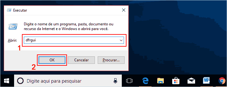 Comando dfrgui para abrir o desfragmentador de discos do Windows