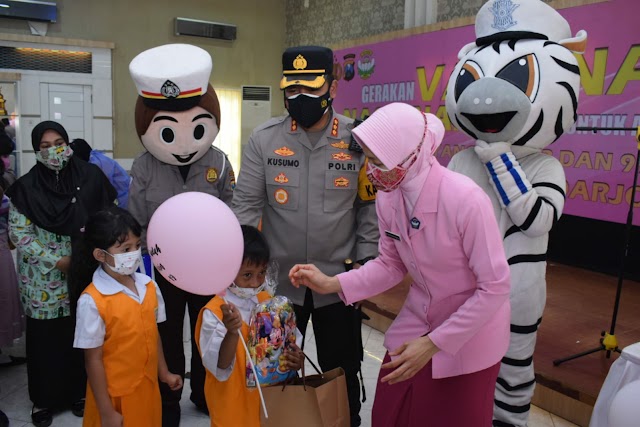 Polresta Sidoarjo Bersama Yayasan Kemala Bhayangkari Gencarkan Vaksinasi Anak Usia 6-11 Tahun