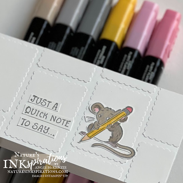 Mischievous Mice Mini Slim Line Card with Rectangle Postage Punch Background (angled) | Nature's INKspriations by Angie McKenzie