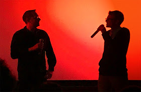 Daniel Gramsch (links) und Patrick Lohmeier im Filmrauschpalast Moabit (13.4.2018). Foto: Christian Dzubiel