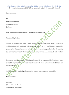 letter format to fir to police station for mobile and sim lost