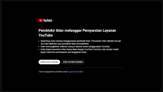 Cara mudah menghindari pemblokiran Extension Browser Adblock di Website Youtube