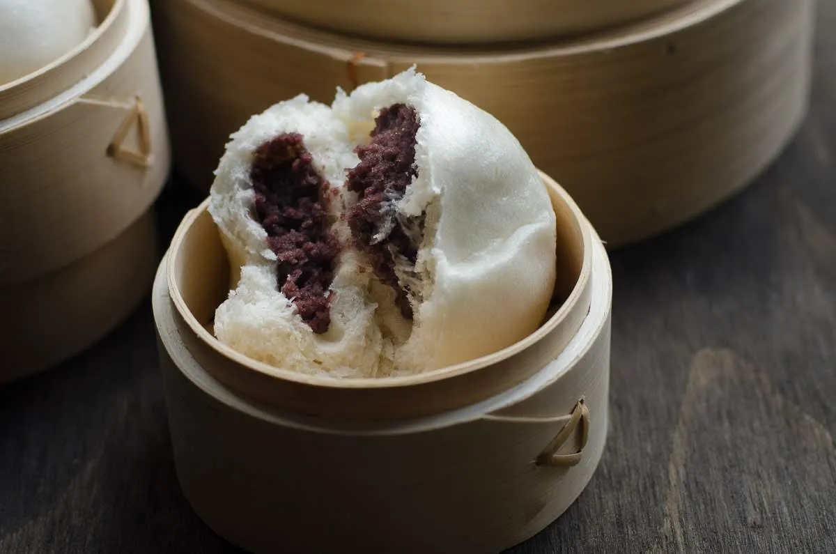 Soft and fluffy red bean steamed buns