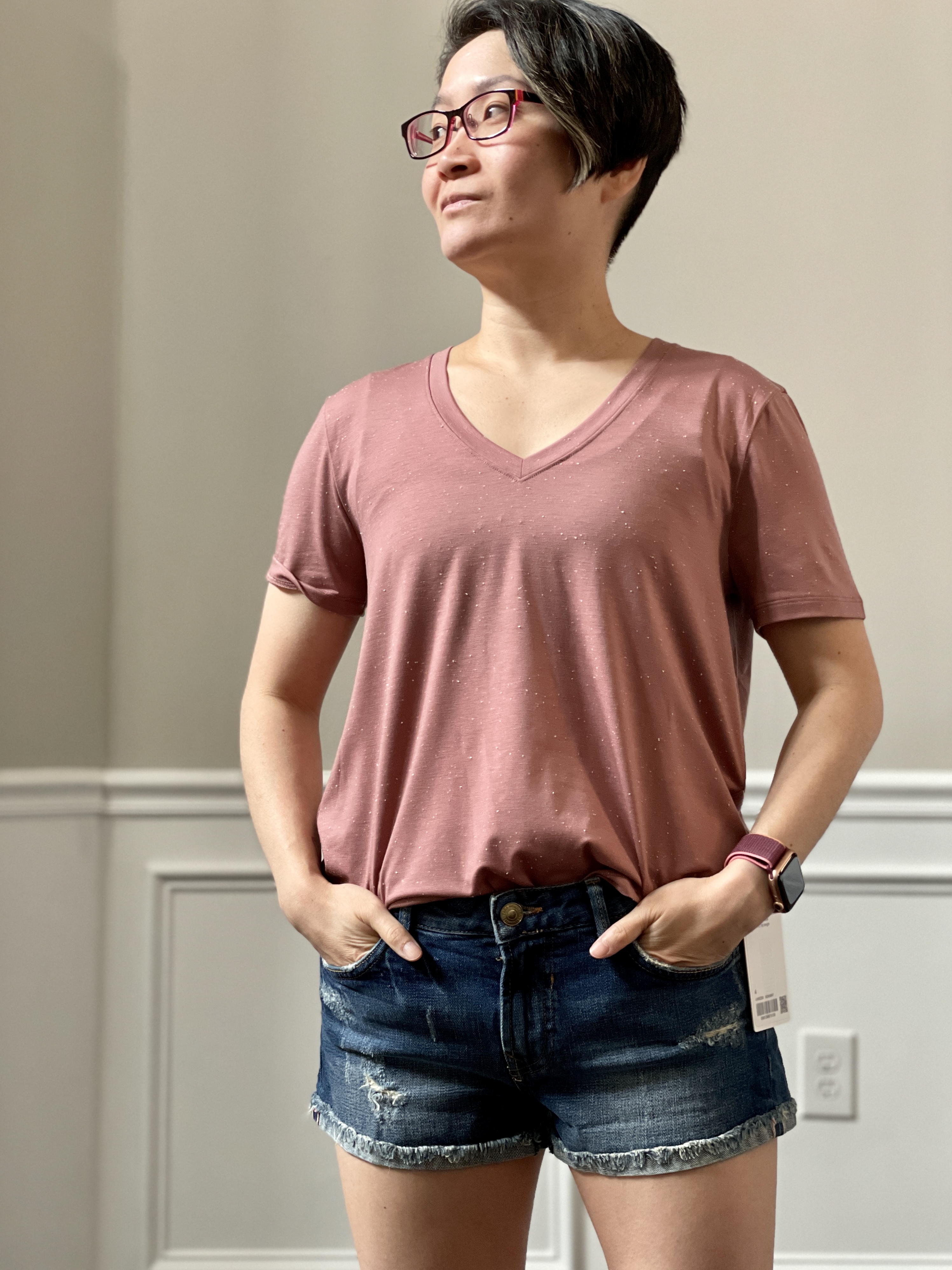 Ribbed Contoured V-Neck Short Sleeve