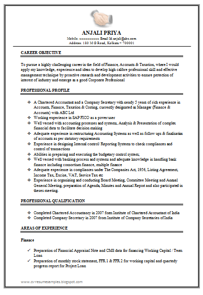 Excellent Work Experience Chartered Accountant Resume Sample Doc Excellent Work Experience Chartered Accountant Resume Sample Doc