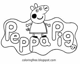 English childrens TV cartoon logo cute Peppa pig printable easy coloring pages for kids to color in