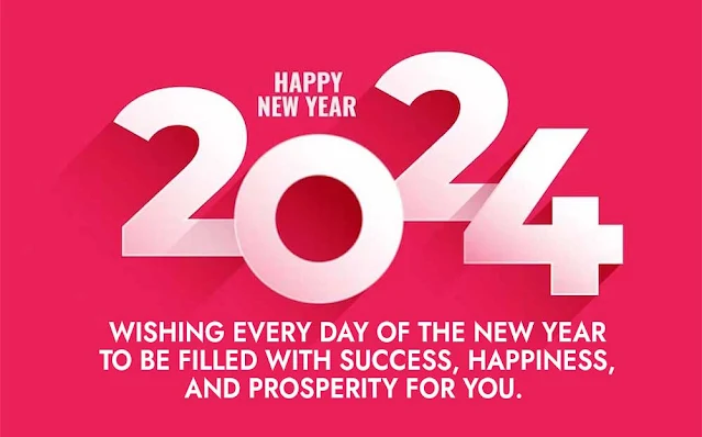 2024 Happy New Year, Pink Background, Message, Free Image