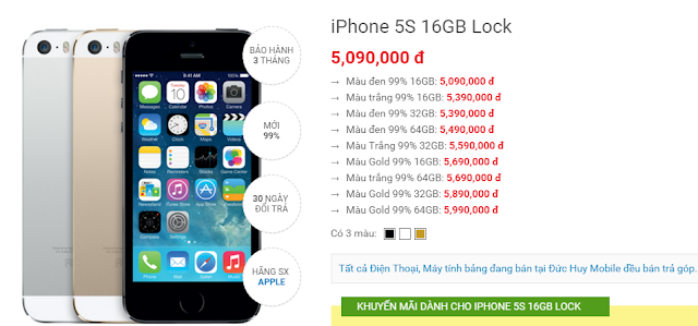 IPhone 5S Lock có giá bao nhiêu tiền?