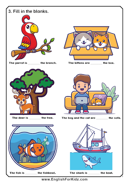 Prepositions worksheet - in, on, under - grade 2