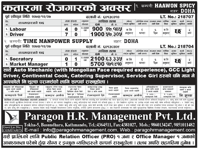 Jobs in Qatar for Nepali, salary Rs 1,71,910