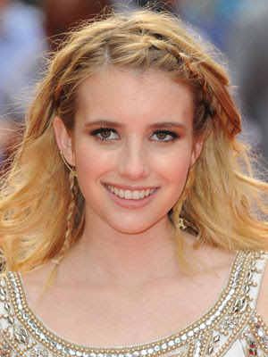 Emma Roberts Tousled Braided Blonde Hairstyle