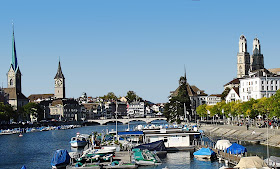 view of Limmat river and boats