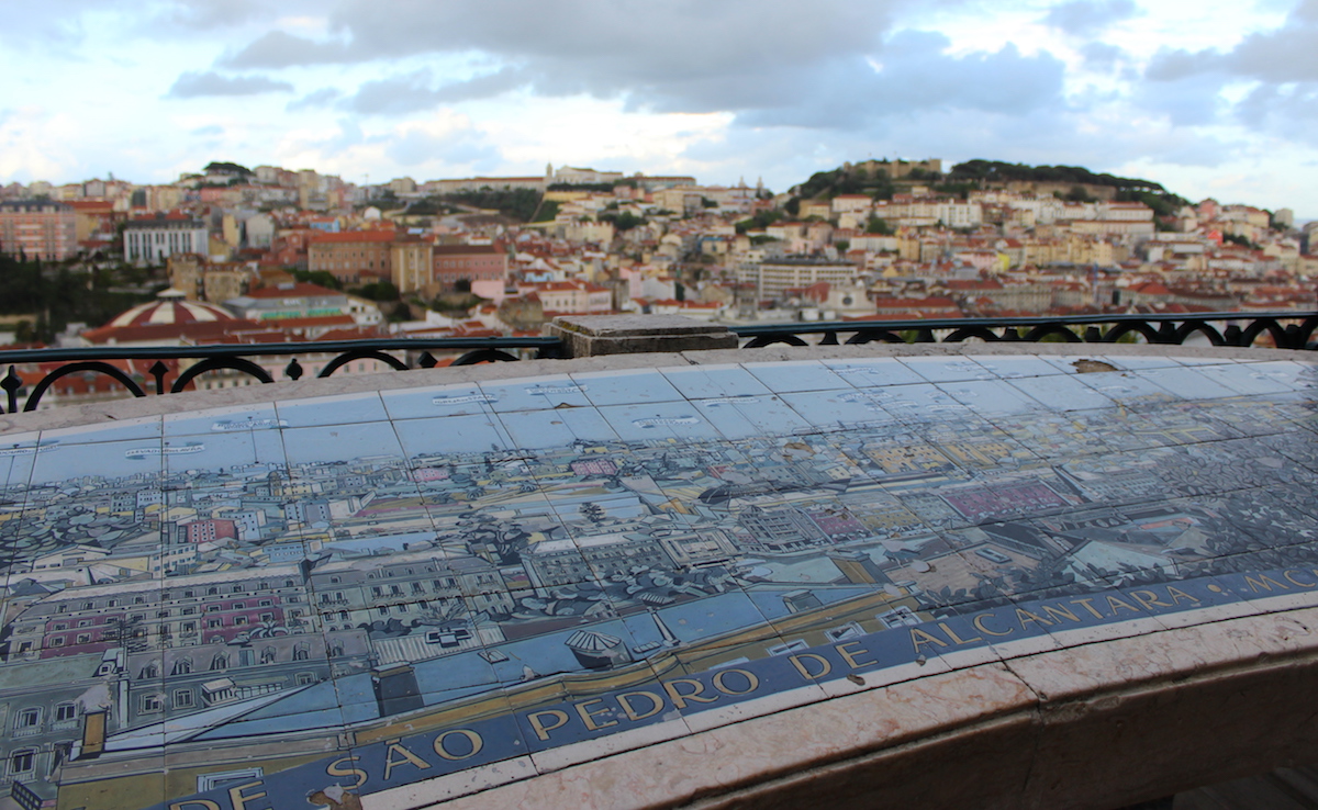 Miradouro Sao Pedro Alcantara view lisbon Blick Aussicht Lissabon Rooftop Castelo Brücke