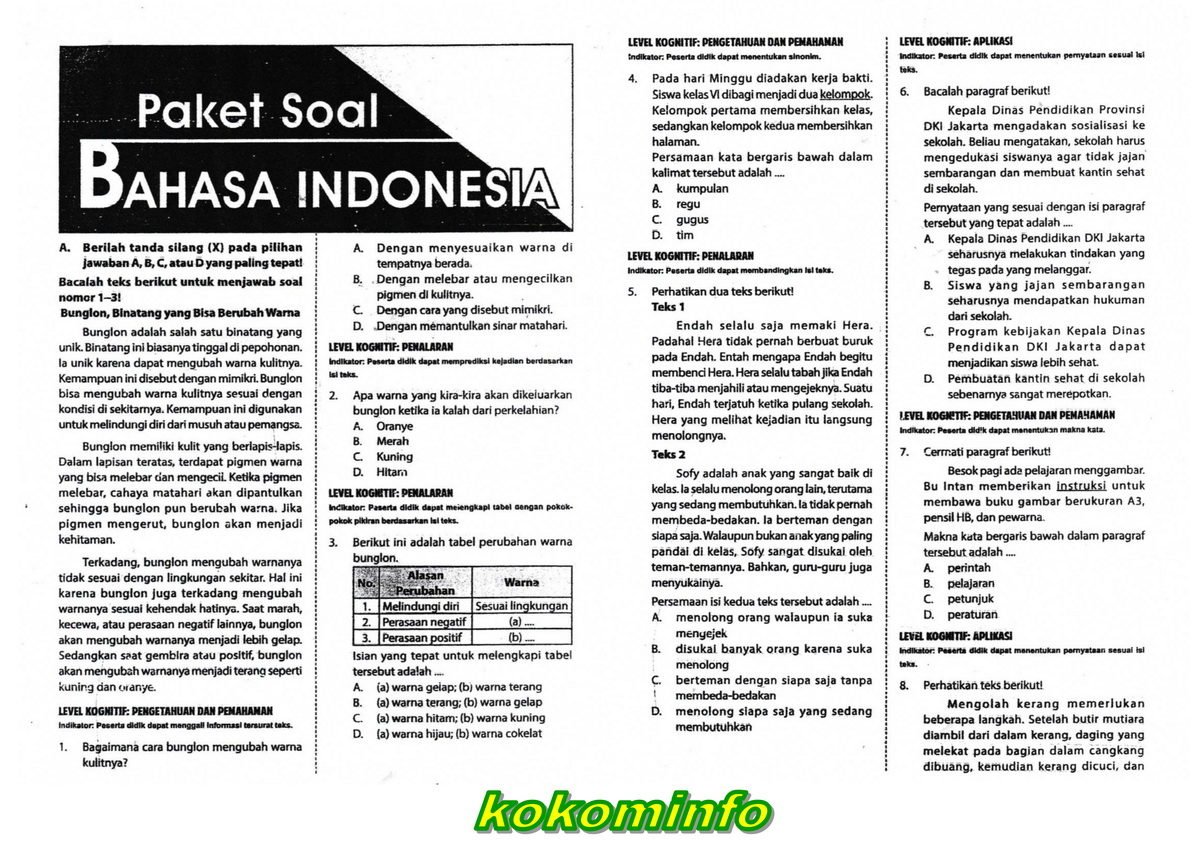 KOMIK & KOMPUTER INFORMASI: Contoh Kisi-Kisi Soal Bahasa Indonesia