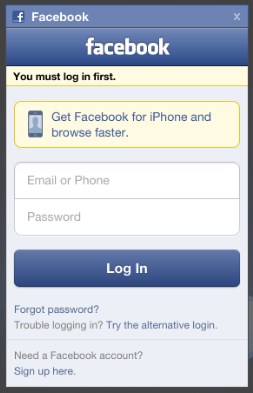 Facebook mobile Login