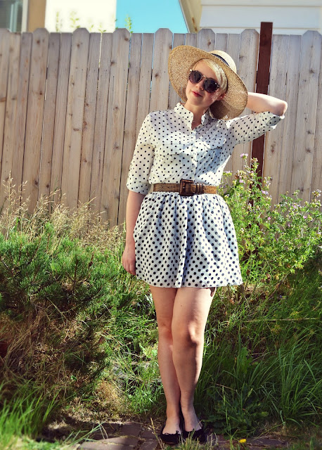 american apparel, oasap, vintage, polka dots, sun hat, sunglasses, skirt, street style, summer fashion, seattle, fleur d'elise