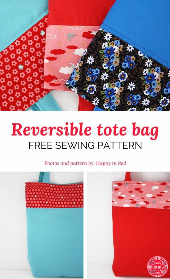 Reversible tote bag sewing pattern, free | Happy in Red