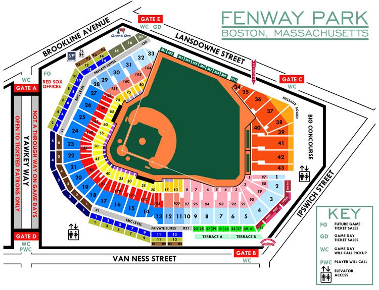 fenway park seating chart - Fenway Park Seating Map MLB