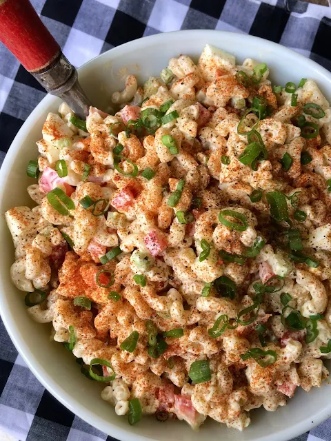 Finished bowl of macaroni salad