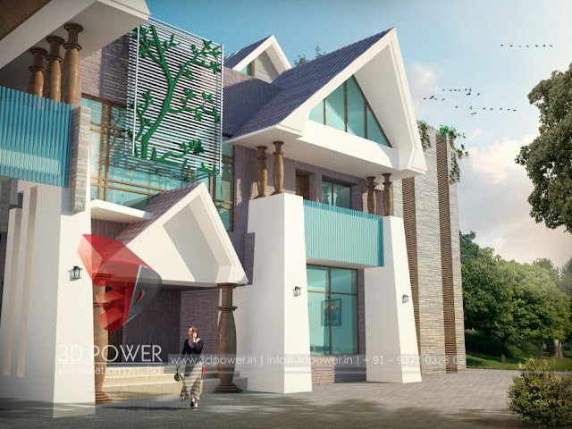 3d Bungalow elevation views makao