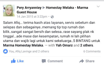 Marma Homestay Melaka - Testimoni Dari Facebook