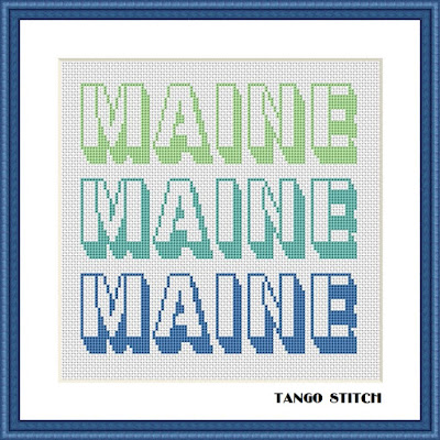 Maine USA state typography cross stitch pattern, Tango Stitch