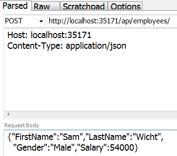 asp.net web api post json fiddler