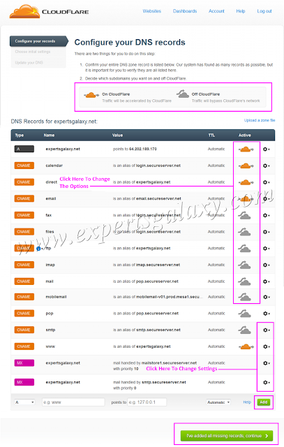 Configure CloudFlare DNS Settings