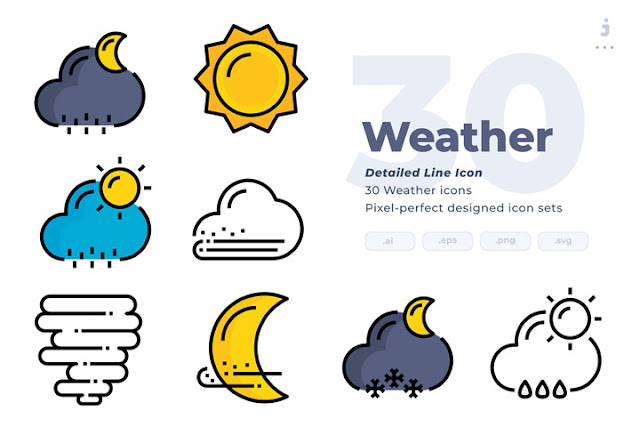 30 Weather Icons - Detailed Line Icon (Hava Durumu)