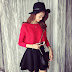 Áo len nữ croptop tay dài màu đỏ - B4529