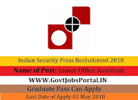 Indian Security Press Recruitment 2018 – 35 Junior Office Assistant