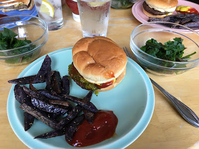 Fries and beet tops fresh from the garden