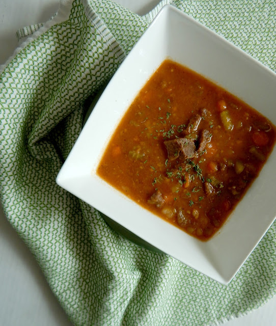 Instant Pot Beef & Potato Stew....this hearty,creamy, comforting stew takes just 35 minutes in the Instant Pot!  It tastes likes it's been cooking all day, when in reality you can start it at 5:00 and be finishing up by 6:00.  Beef Stew is perfect for winter comfort food! (sweetandsavoryfood.com)