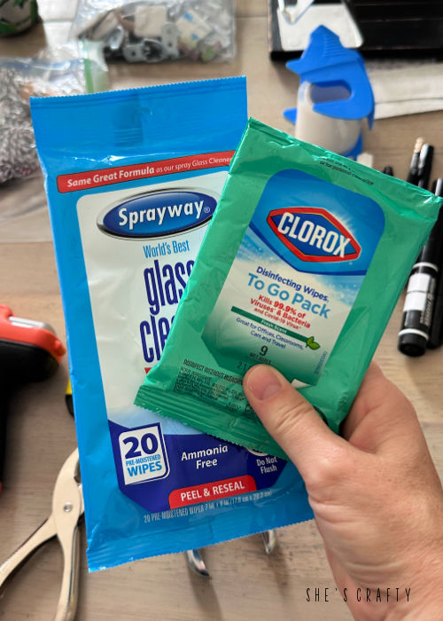 Cleaning Wipes for a vendor booth tool box.