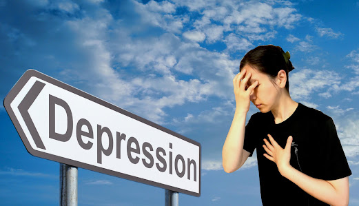 a depression sign and a woman who has the symptoms of depression