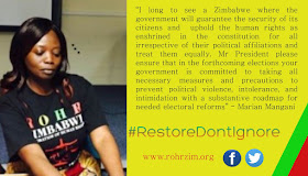 #RestoreDontIgnore Brenda - Marian Mangani "I long to see a Zimbabwe where the government will guarantee the security of its citizens" - ROHR Zimbabwe