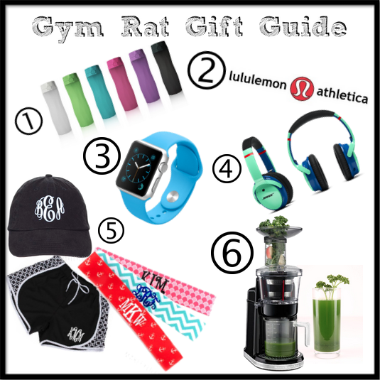 White background collage of items a gym lover would love for gifts