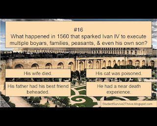 What happened in 1560 that sparked Ivan IV to execute multiple boyars, families, peasants, & even his own son? Answer choices include: His wife died. His cat was poisoned. His father had his best friend beheaded. He had a near death experience.