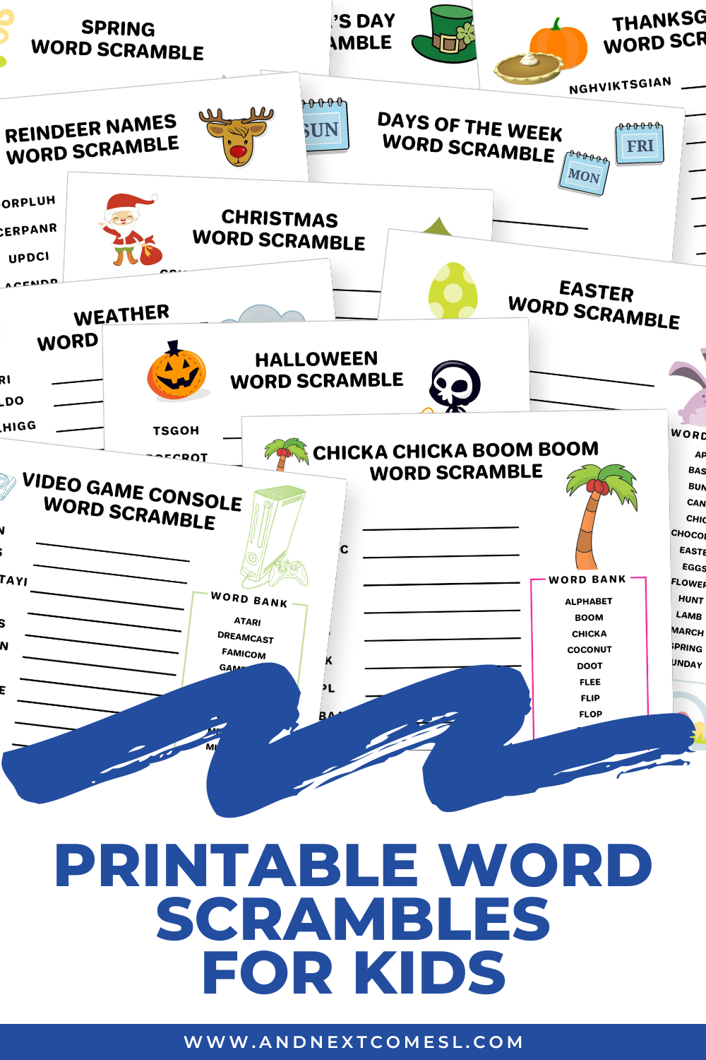 Lots of fun printable word scramble games for kids