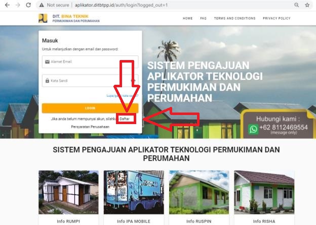 Buat akun dengan klik daftar di halaman aplikator.ditbtpp.id