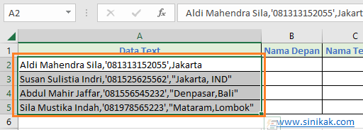 Text to Columns di Excel