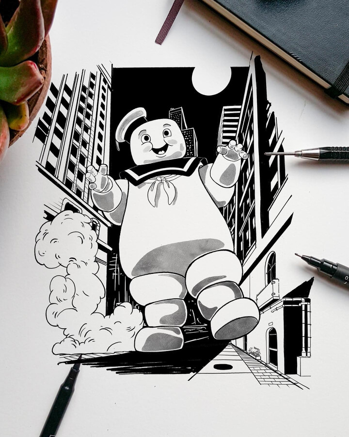 04-Marshmallow-Man-Movie-Art-Drawings-Dani-Tørres-www-designstack-co