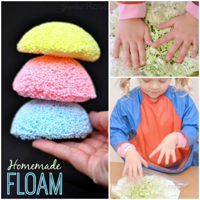 Homemade floam is easy to make and SO FUN! Much cheaper than store bought, too!