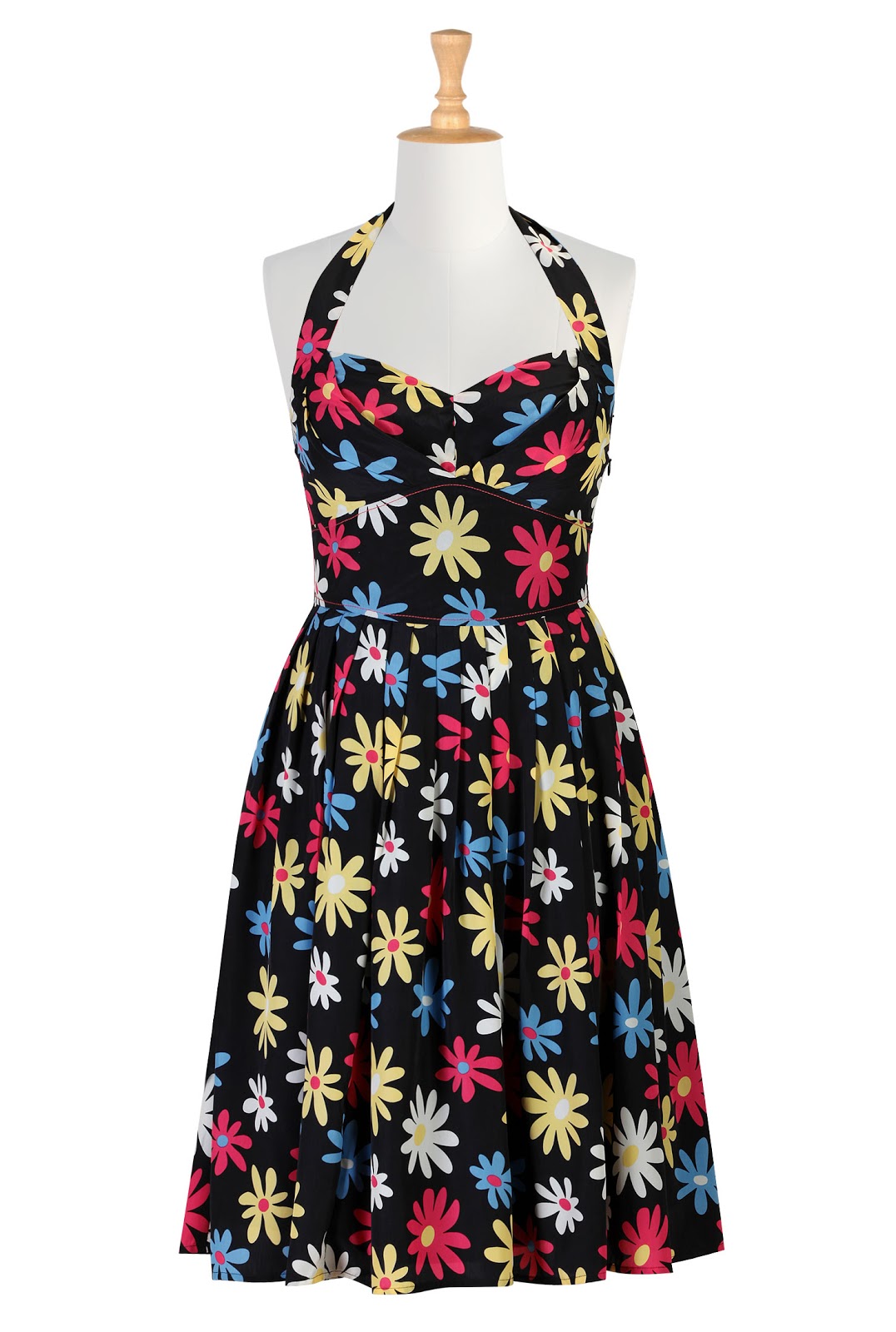 Mod floral print halter dress.