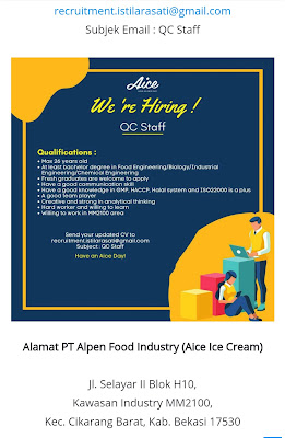 Lowongan kerja PT Alpen Food Industry (Aice) juni 2020