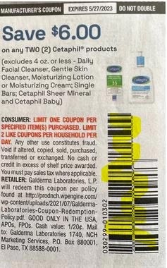 $6/2 Cetaphil Products Coupon from "SMARTSOURCE" insert week of 4/30/23.(exp. 5/27)